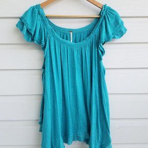 Free People Aqua Flowy Top, Size Small.
